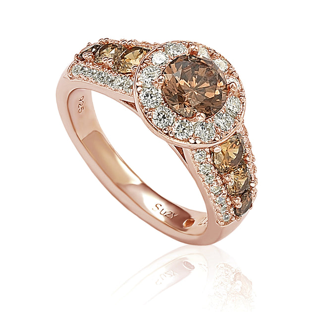 Suzy Levian Bridal Rose Sterling Silver Cubic Zirconia Engagement Ring Brown US 6 2