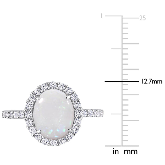 Mimi & Max Halo Oval Opal Created White Sapphire Ring Silver US 5 4