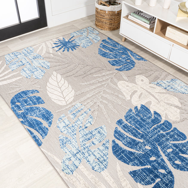 Jonathan Y Monstera Area Rug Light Gray/Navy 4