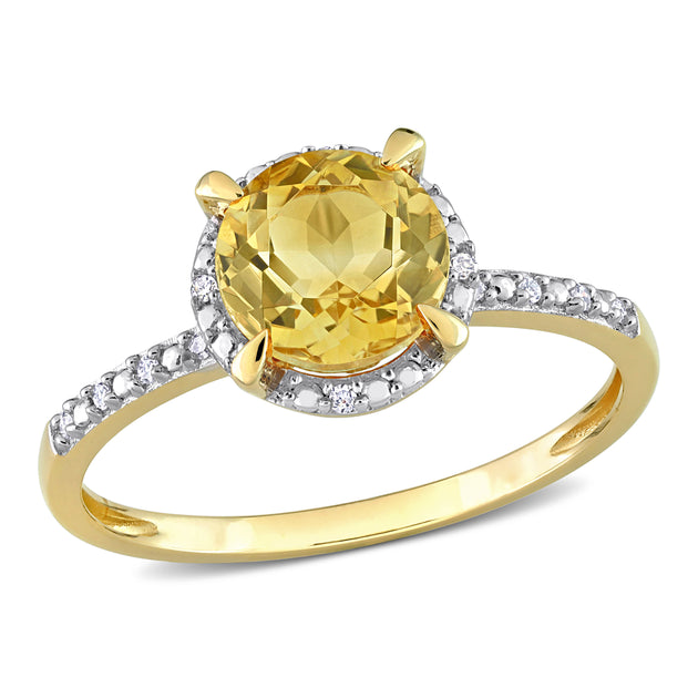 Mimi & Max Halo Diamond and Citrine Engagement Ring Gold US 6 2