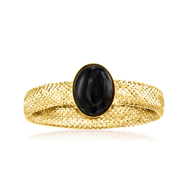 Ross-Simons Black Onyx Yellow Gold Mesh Stretch Ring Black US 7 2