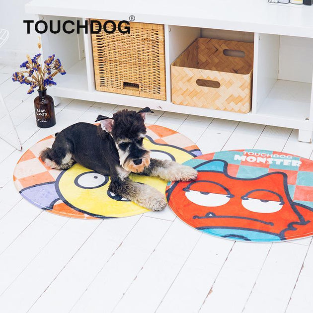 Touchdog Cartoon Sleepy Monster Rounded Pet Mat Beige/One Size 4