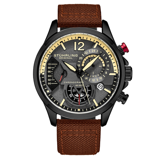 Stuhrling Original 909 Quartz Aviator Silver Blue 45mm 4