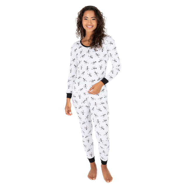 Leveret Womens Two Piece Cotton Pajamas Skeleton White XLarge 2