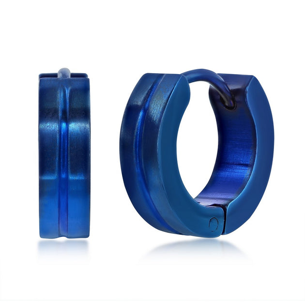 Blackjack Stainless Steel 13mm Lined Huggie Hoop Earrings Blue 2