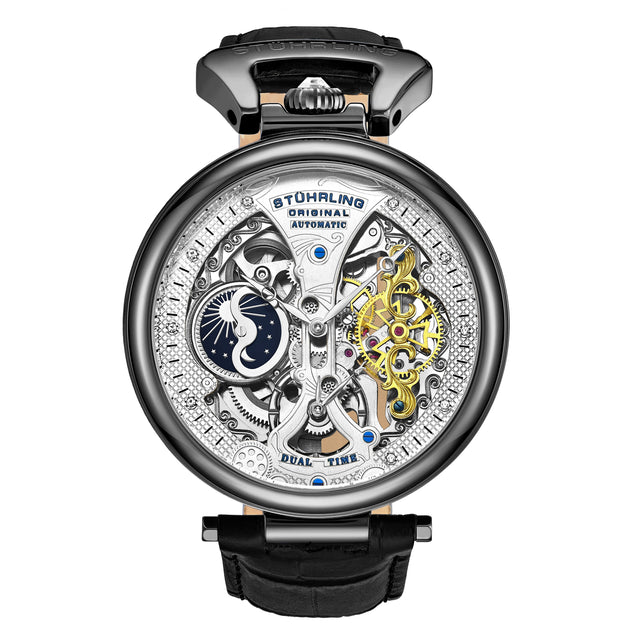 Stuhrling Original Emperor's Grand DT 3920 Automatic 46mm Skeleton Silver 4