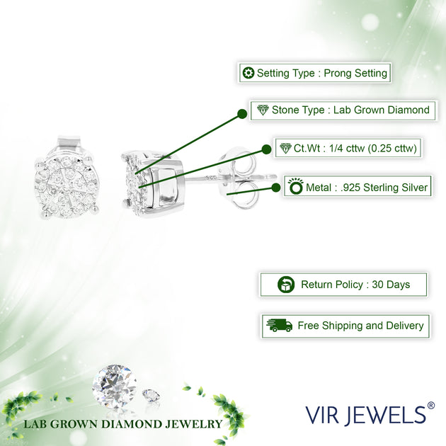 Vir Jewels Lab Grown Diamond Stud Earrings Silver 3