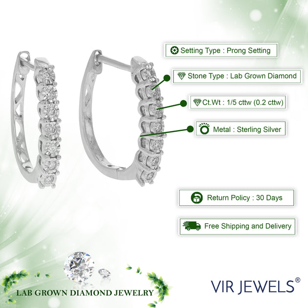 Vir Jewels Lab Grown Diamond Hoop Earrings Silver 3