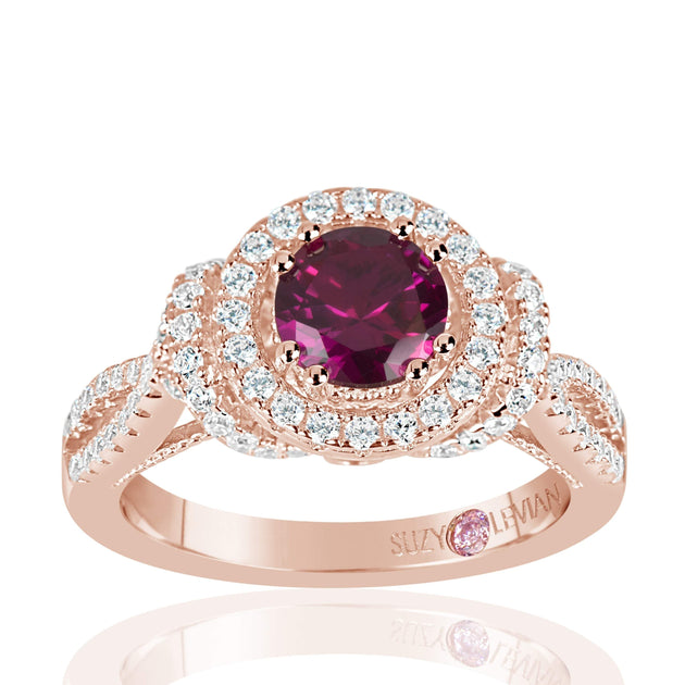 Suzy Levian Rose Sterling Silver Created Ruby Cubic Zirconia Anniversary Ring Red US 8 4
