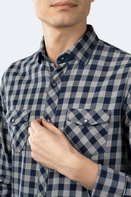Luchiano Visconti Plaid Shirt Blue Small 3