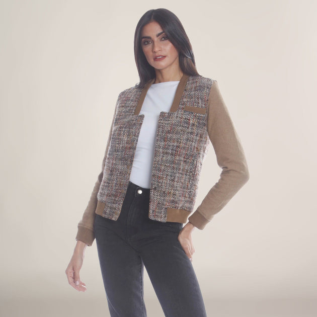 Members Only Women's Tweed Varsity Jacket Grey XS 3
