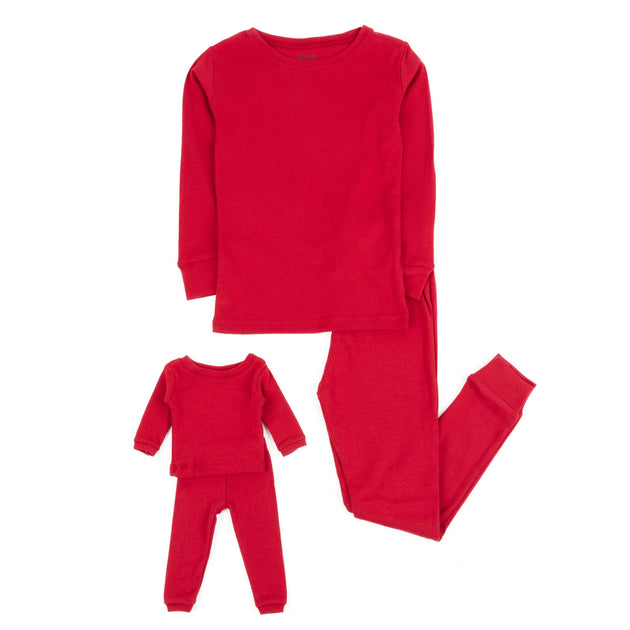 Leveret Mädchen und passende Puppe Baumwoll-Pyjama einfarbig rot US 4T 2