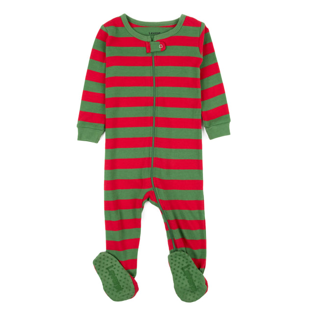 Leveret Kids Footed Cotton Pajamas Striped Red US 2T 4