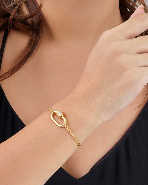 Sterling Forever CZ Carabiner Bolo Bracelet Gold 4