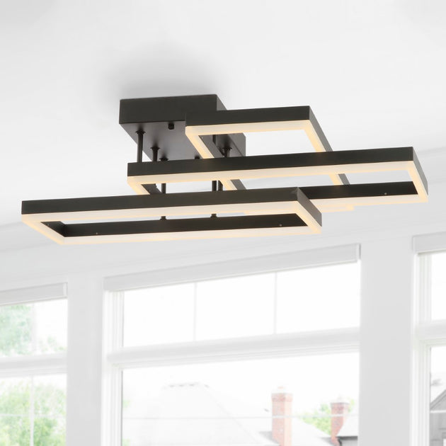 Jonathan Y Turing 28" Geometric Integrated LED Metal Flush Mount Coffee 2