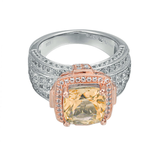 Suzy Levian Sterling Silver Cushion Orange Citrine Ring Orange US 8.5 4
