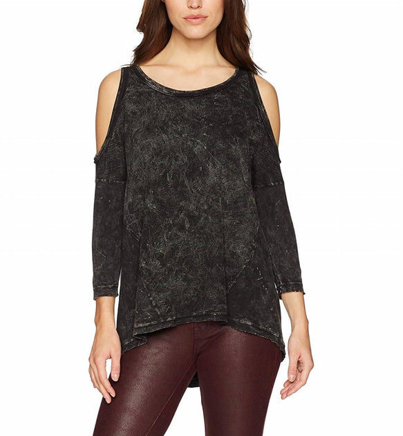 Three Dots Thermal Cold Shoulder Shirt Grey Small 2