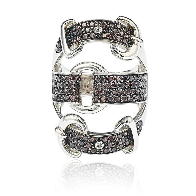Suzy Levian Buckle Ring Sterling Silver Brown US 8 2