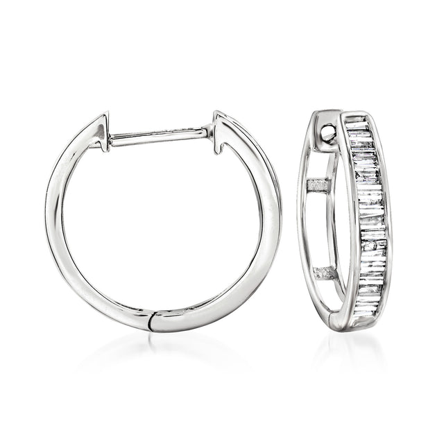Ross-Simons Diamond Huggie Hoop Earrings Silver 6