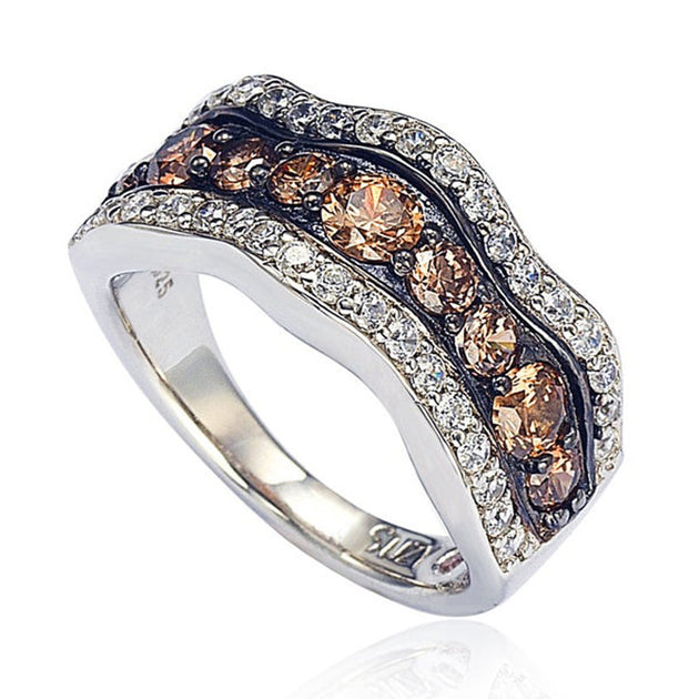 Suzy Levian Cubic Zirconia Sterling Silver Ring Brown White US 8 2