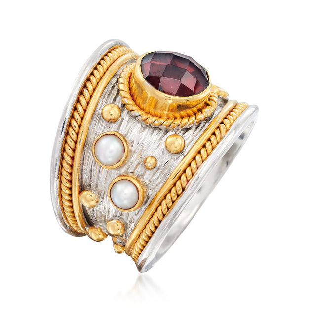 Ross-Simons Garnet Pearl Ring Gold US 7 4