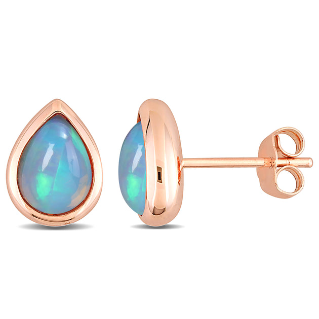 Mimi & Max Ethiopian Blue Opal Stud Earrings Blue 3