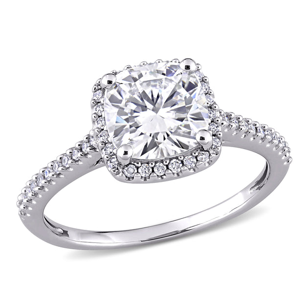 Mimi & Max DEW Cushion Moissanite Diamond Halo Engagement Ring Silver US 7 2