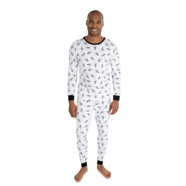 Leveret Herren Zweiteilige Baumwoll-Pyjamas - Skelett Weiß - Medium 2