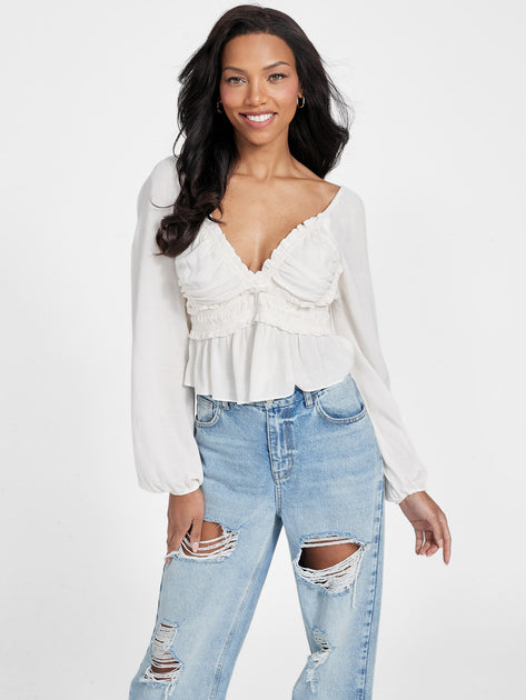 Guess Factory Luna Ruffle Top White Medium 2