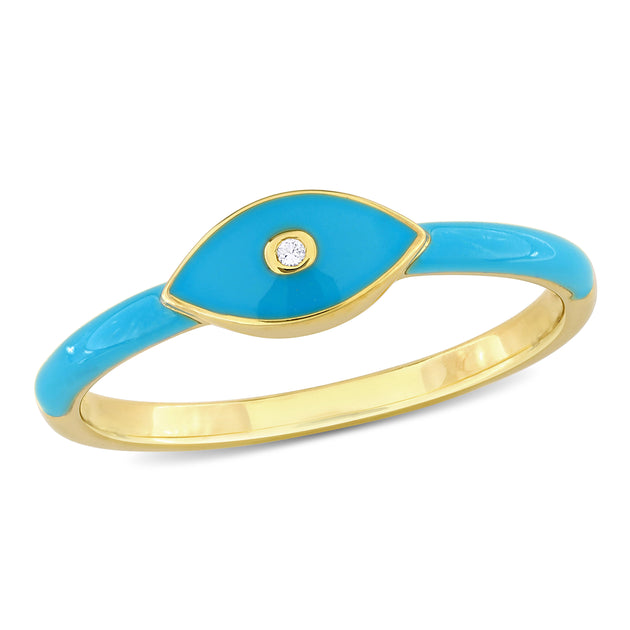 Mimi & Max Created White Sapphire Enamel Ring Blue US 7 2