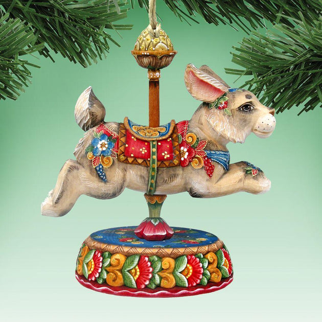 Designocracy Carousel Bunny Wooden Ornament Set of 2 2