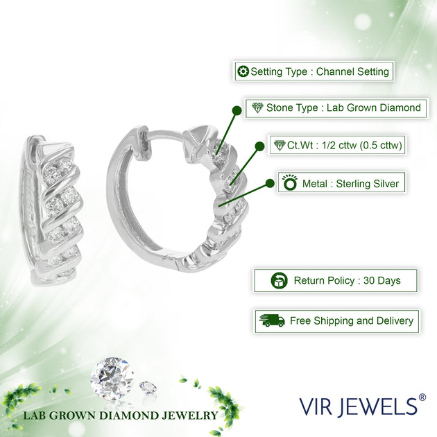 Vir Jewels Lab Grown Diamond Hoop Earrings Silver 3