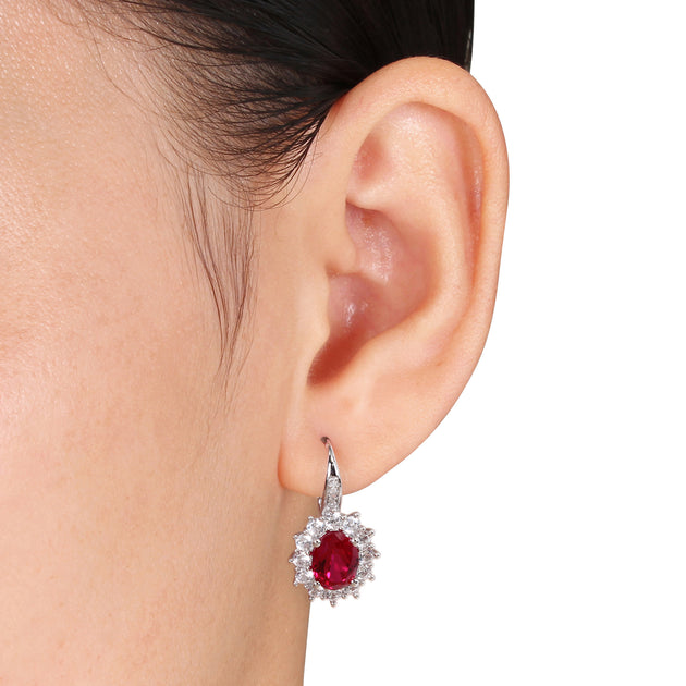 Mimi & Max 8ct TGW Created Ruby and White Sapphire Leverback Earrings Red 3