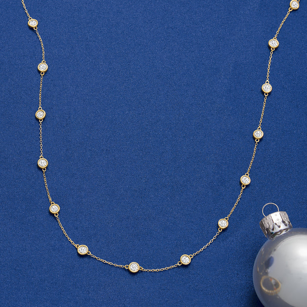 Ross-Simons Bezel-Set Diamond Station Necklace White Gold 9