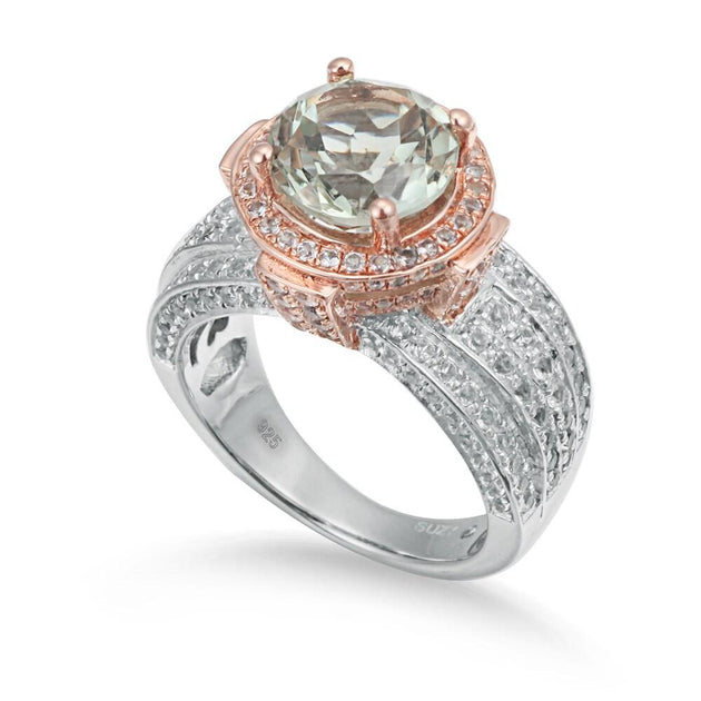 Suzy Levian Two-Tone Sterling Silver Green Amethyst Ring Green US 7 2