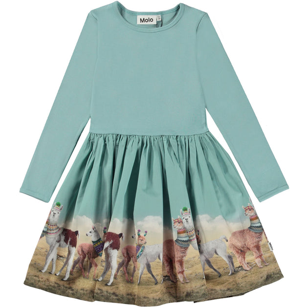 Molo Llama Print Dress Blue US 7-8 3