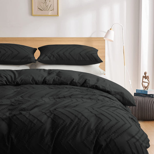 Puredown Wave Clipped Duvet Cover Set Black 4