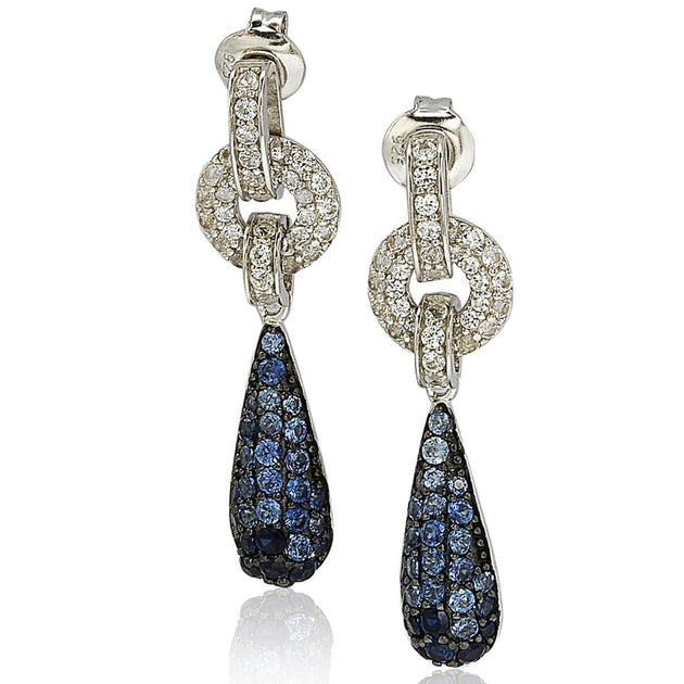 Suzy Levian Sterling Silver Sapphire Diamond Accent Tear Drop Dangle Earrings Blue 2