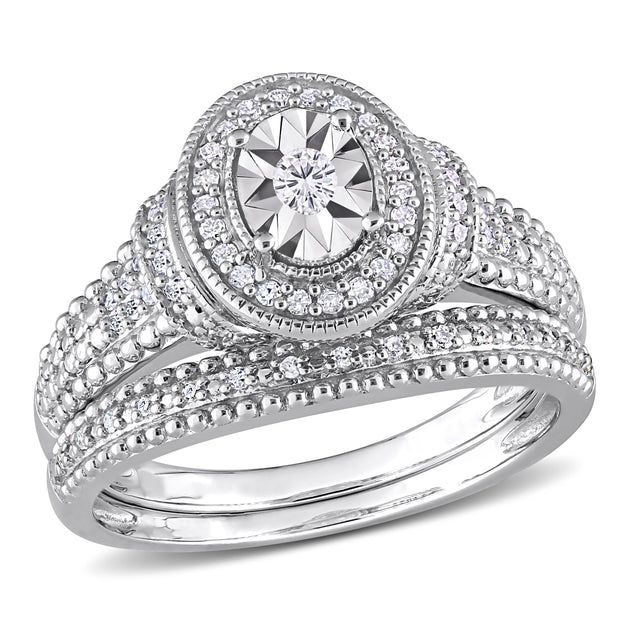 Mimi & Max Diamond Oval Bridal Ring Set Silver US 9 2