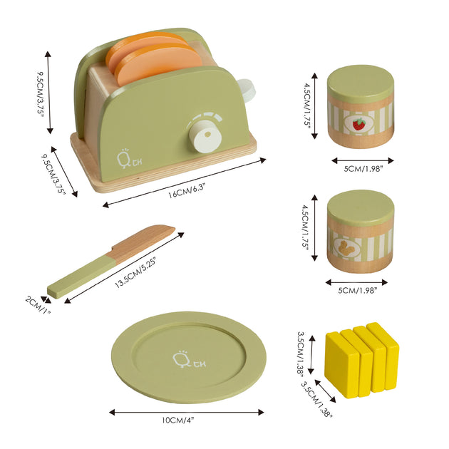 Teamson Kids TK-W00006 Wooden Play Toaster Set Green 4