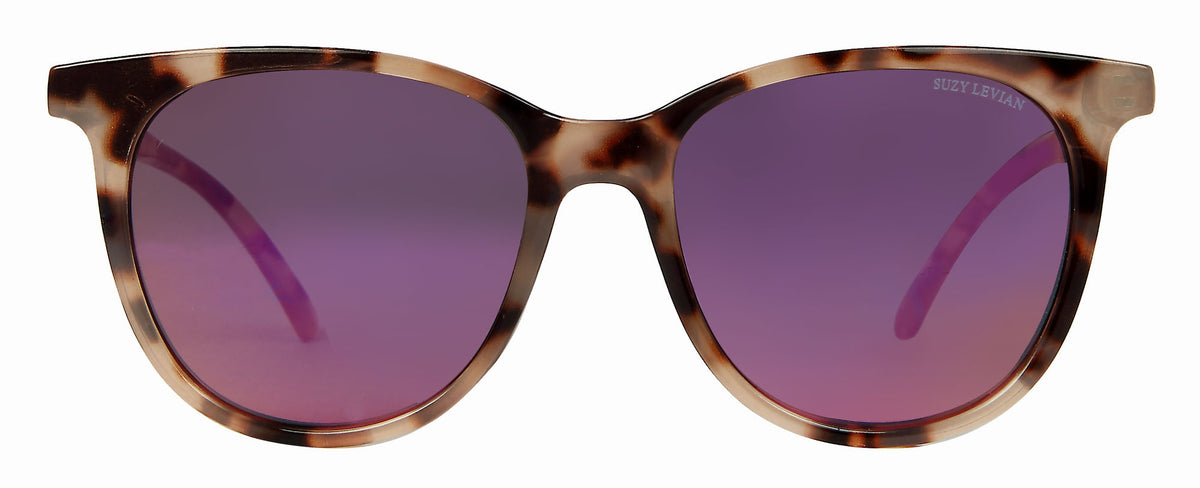 Suzy Levian Women's Beige Tortoise Square Pink Mirrored Lens