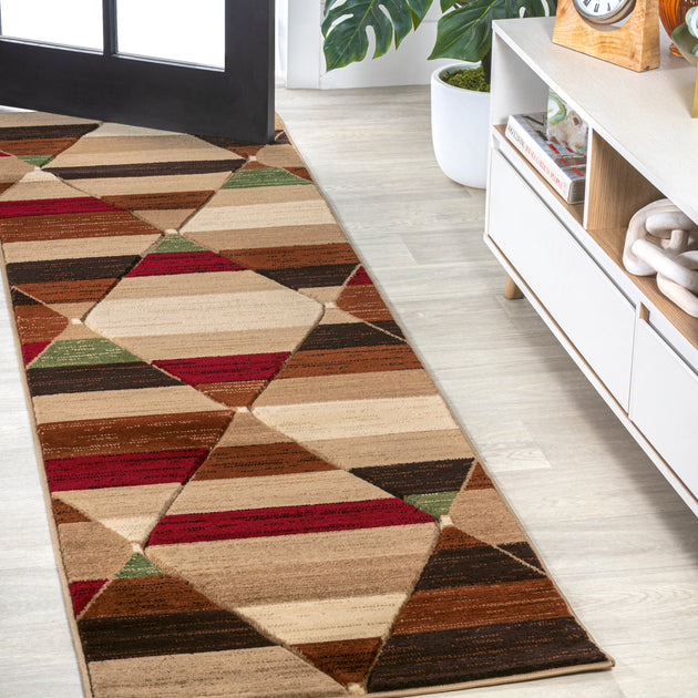 Jonathan Y Kehhoe Retro Diamonds Geometric Red/Brown/Cream Runner Rug 2