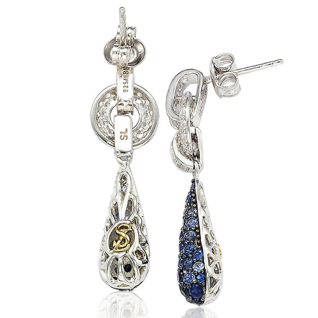 Suzy Levian Sterling Silver Sapphire Diamond Accent Tear Drop Dangle Earrings Blue 3