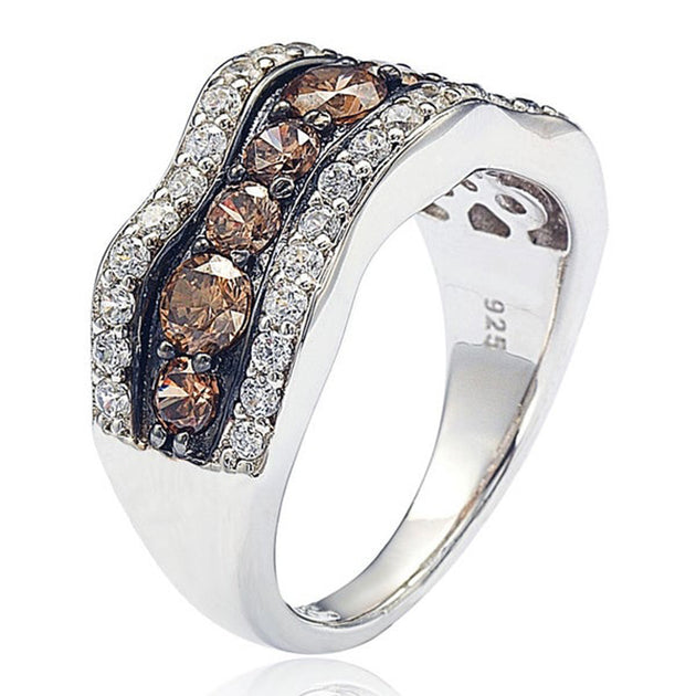 Suzy Levian Cubic Zirconia Sterling Silver Ring Brown White US 8 3