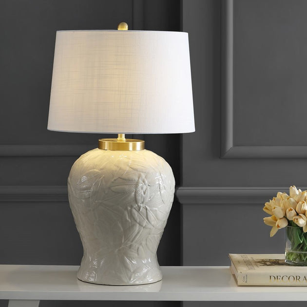 Jonathan Y Regency Palm Leaf 31.5" Table Lamp Ivory 2