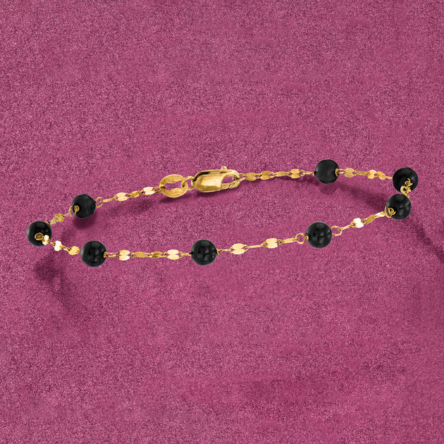 Ross-Simons Italian Onyx Bead Station Bracelet Black 6