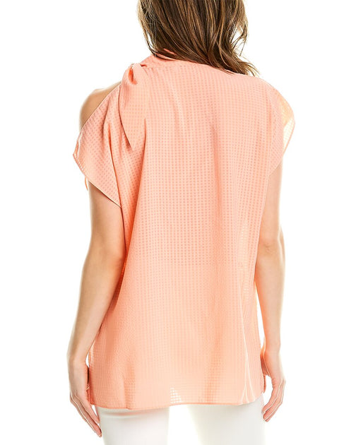 Pearl by Lela Rose Sheer Check Top Pink XSmall 3