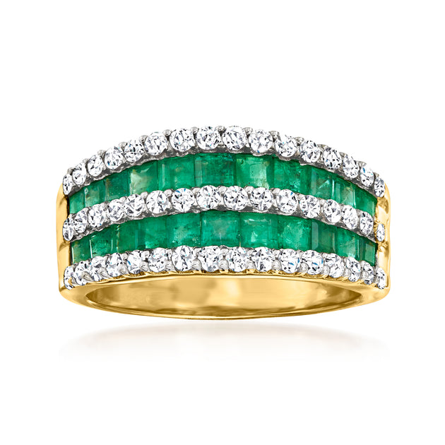 Ross-Simons Emerald Diamond Multi-Row Dome Ring Yellow Gold US 5 2