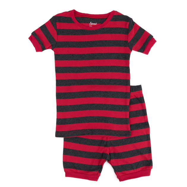 Leveret Kids Two Piece Cotton Short Pajamas Striped Red US 10 2