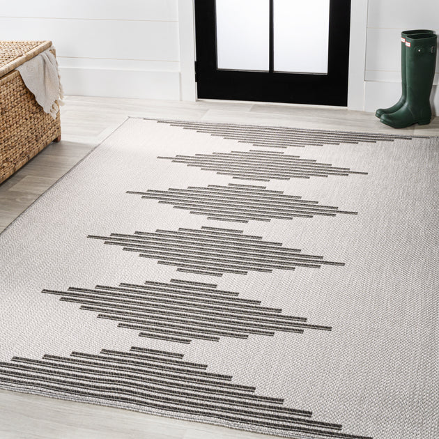 Jonathan Y Vinales Diamond Stripe Indoor Outdoor Area Rug Light Gray Black 2
